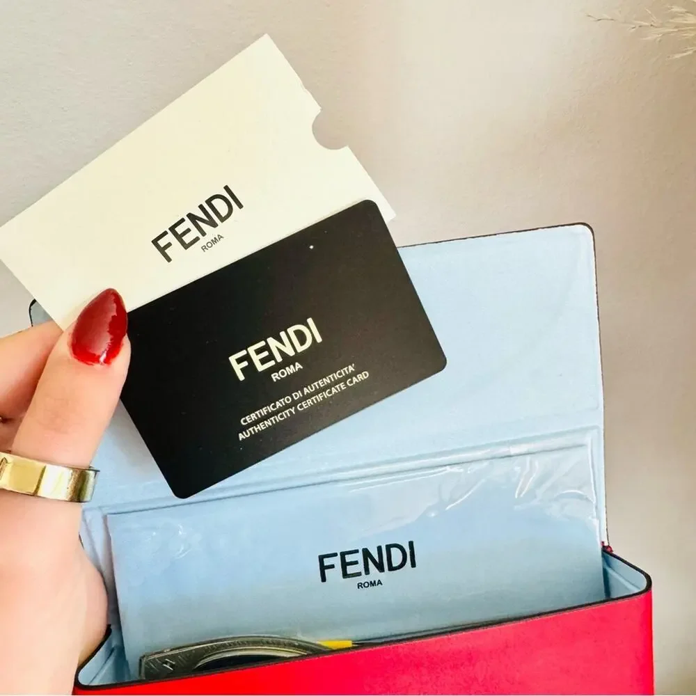 FENDI Logo Silver Yellow Metallic Grey Mirror Lens $595 Sunglasses Magnetic Case